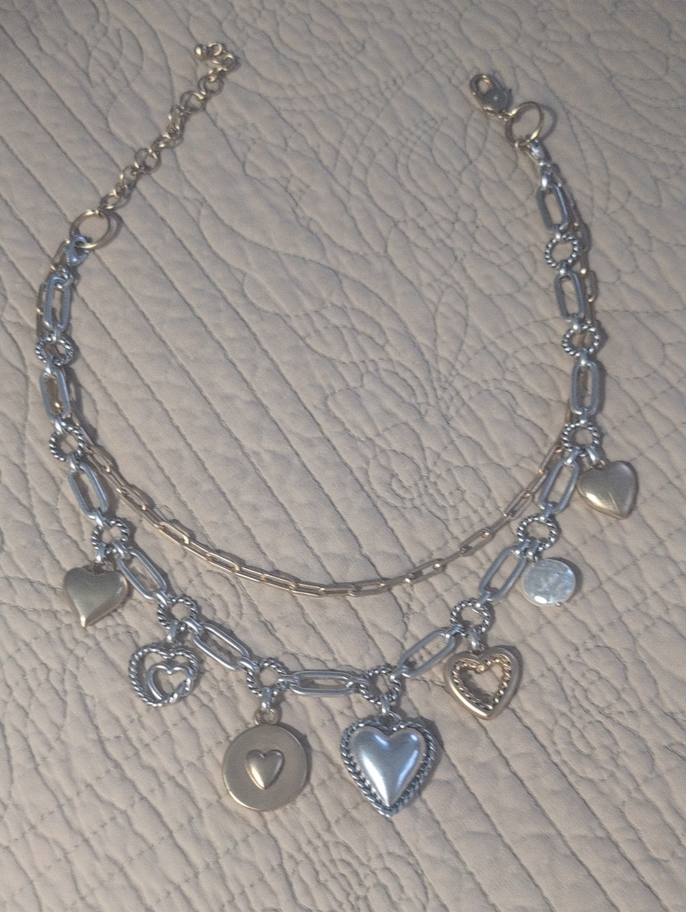 Two Tone Silver/Gold Charm Layered Necklace - Women Jewelry